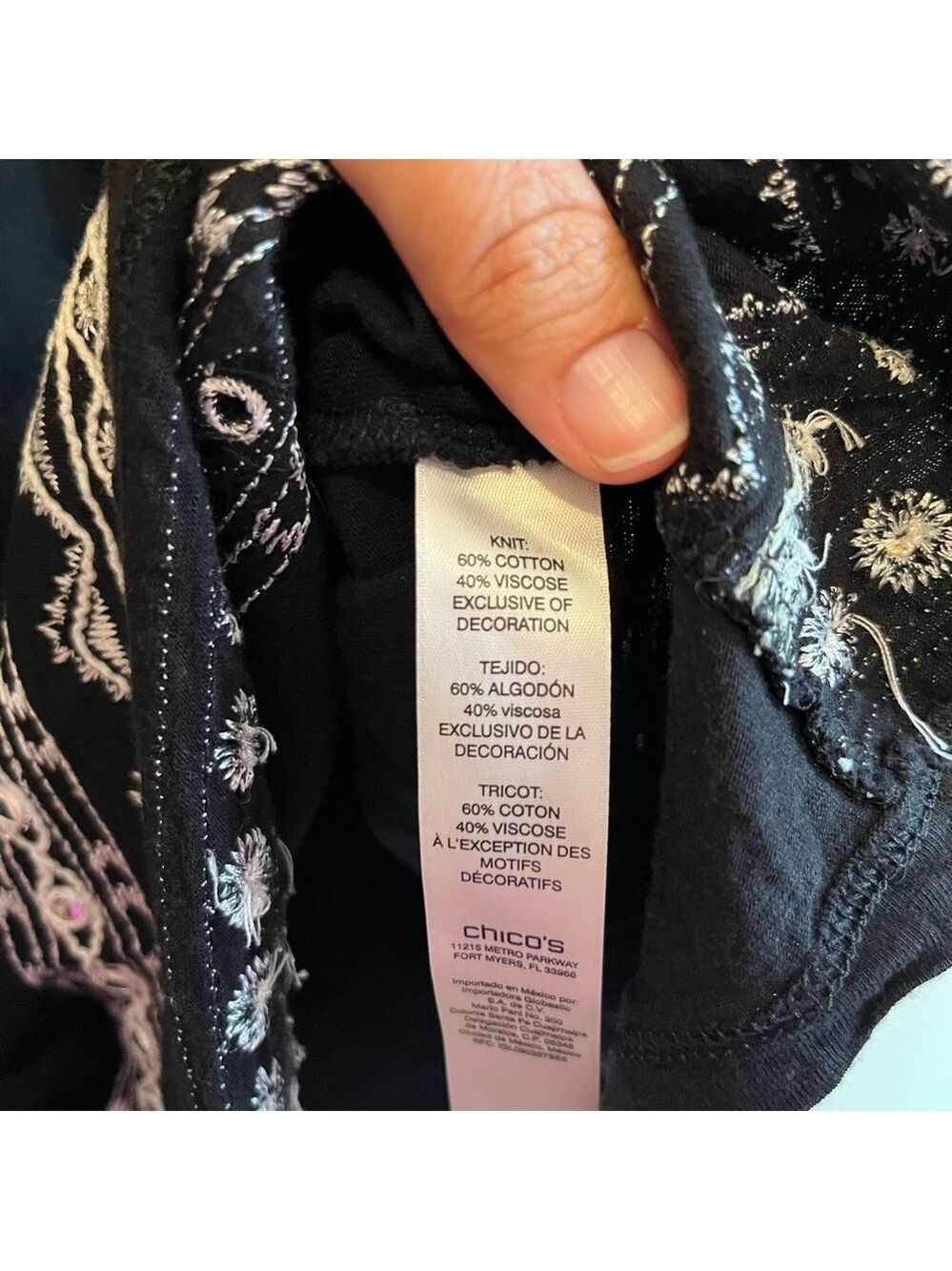 Chico's Black Blouse with White Embroidery - Picture 5 of 6